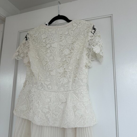 NWT Self-Portrait Guipure Lace Midi Dress Cream Sz 8 Pleated Skirt Square Neck - Picture 10 of 11